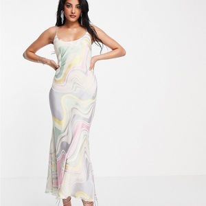 ASOS DESIGN Devore midi slip dress in pastel swirl print